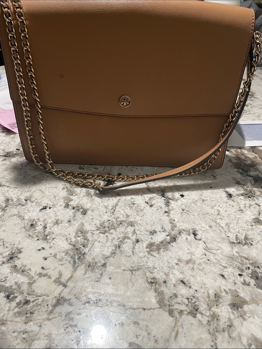 Tory Burch Tan Leather Chain Shoulder Bag